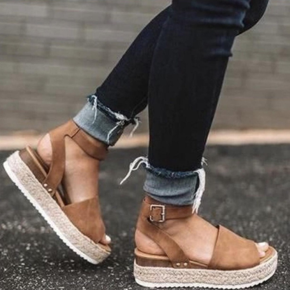 Size 6.5 Espadrille Wedge Sandals, Tan - Picture 2 of 9